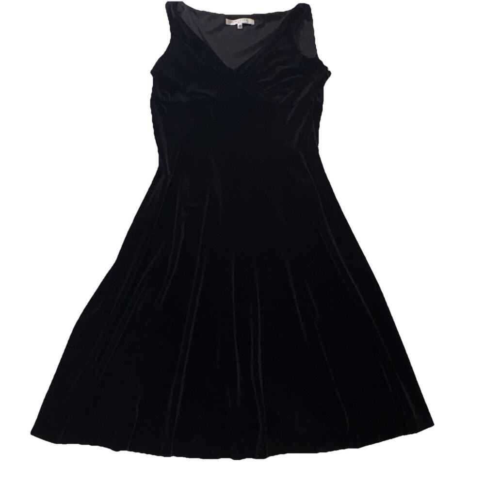 VNTG Evan Picone Black Velvet Dress 16 Sleeveless Midi Whimsygoth Romantic 90s